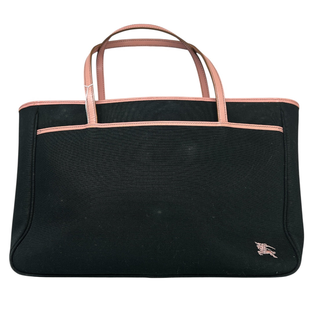 Burberry Horse Logo Canvas Tote Bag Black Pink Trim Handbag | Authentic Pre-Owned Luxury