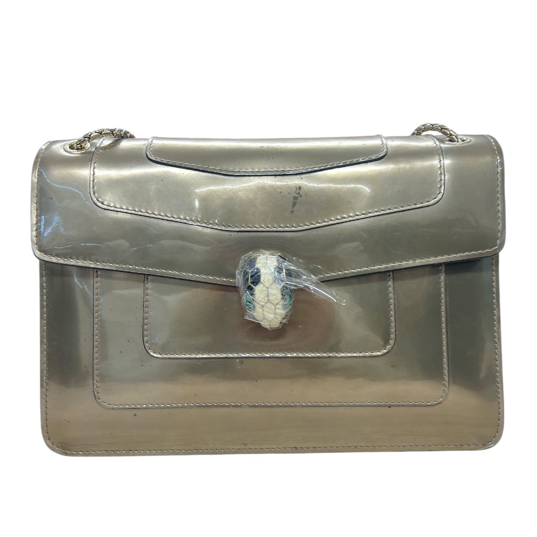 BVLGARI Serpenti Forever Patent Leather Chain Shoulder Bag Silver | Authentic Pre-Owned Luxury