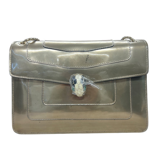 BVLGARI Serpenti Forever Patent Leather Chain Shoulder Bag Silver | Authentic Pre-Owned Luxury