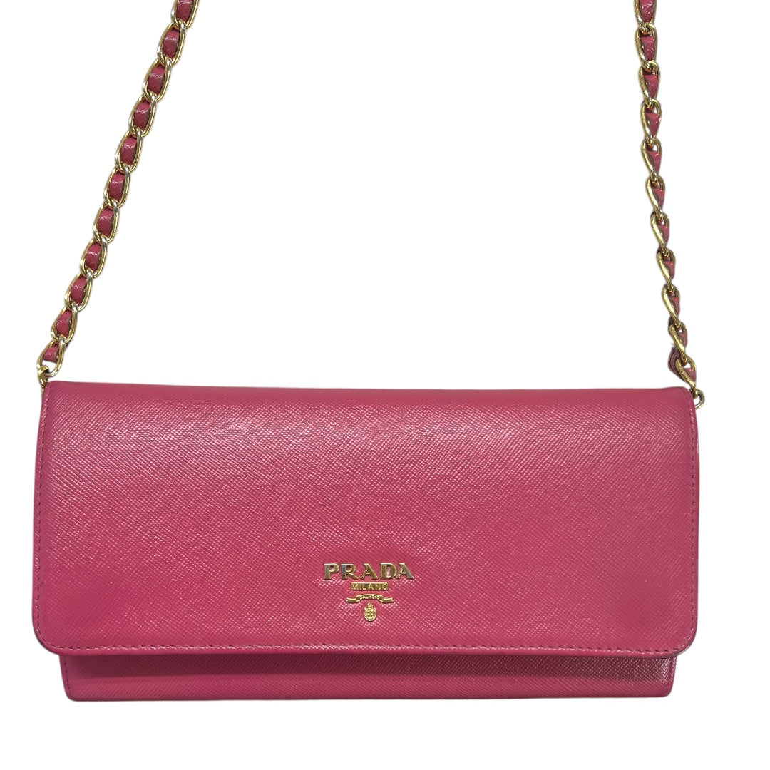 PRADA Saffiano Leather Chain Wallet Shoulder Bag Pink | Authentic Pre-Owned Luxury
