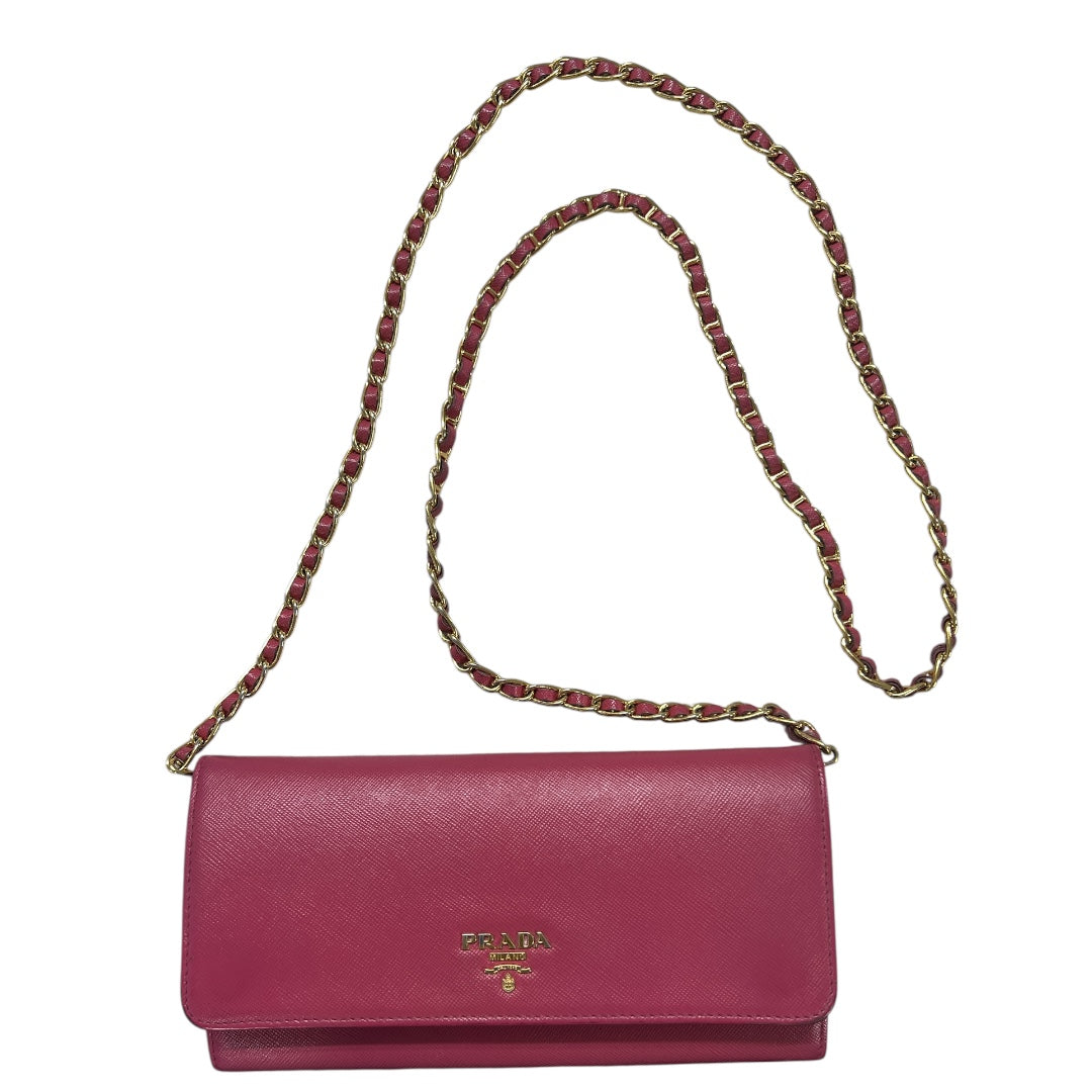 PRADA Saffiano Leather Chain Wallet Shoulder Bag Pink | Authentic Pre-Owned Luxury