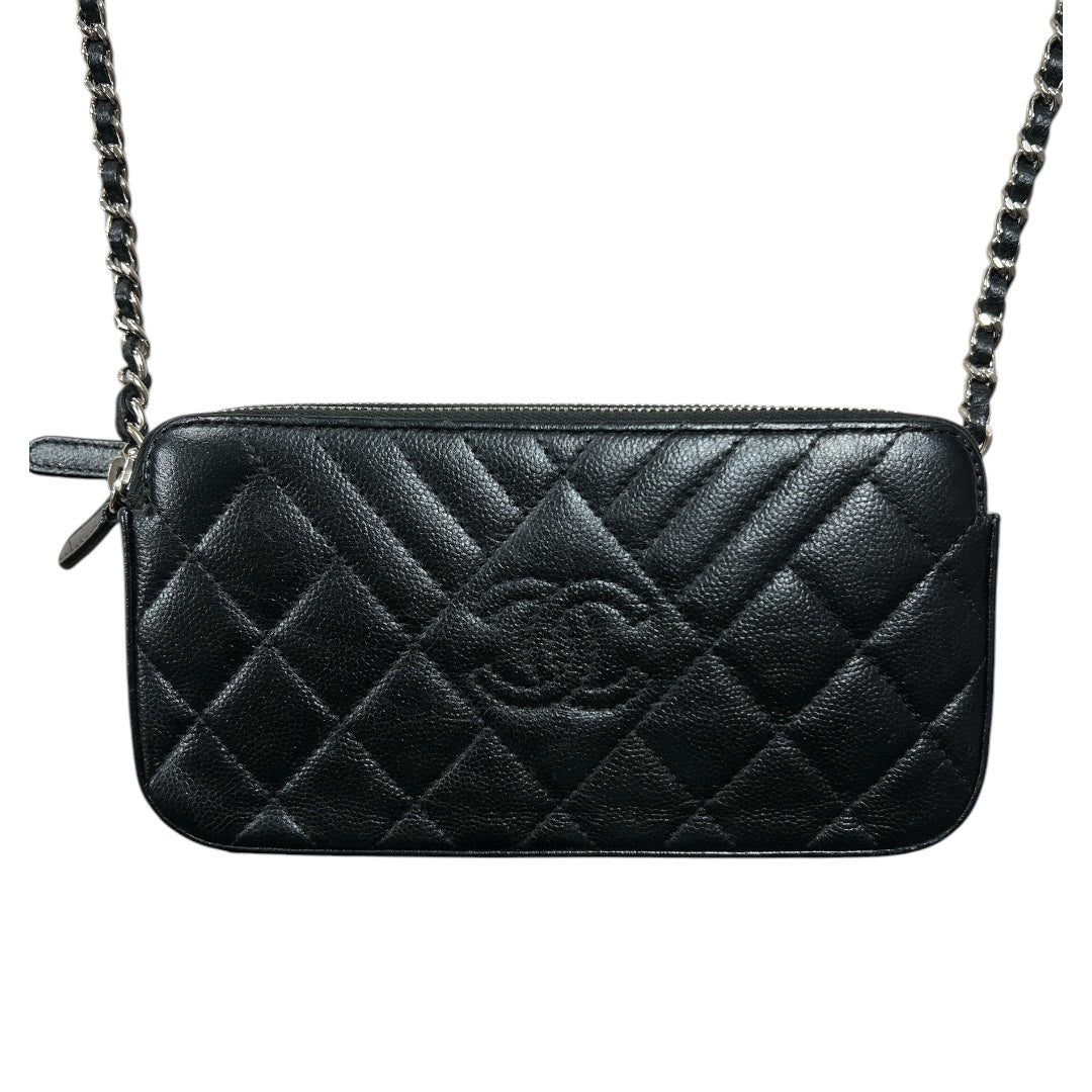 CHANEL Double Zip Chain Wallet Quilted Grained Calfskin Black | Authentic Pre-Owned Luxury