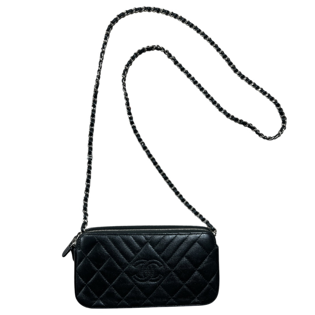 CHANEL Double Zip Chain Wallet Quilted Grained Calfskin Black | Authentic Pre-Owned Luxury
