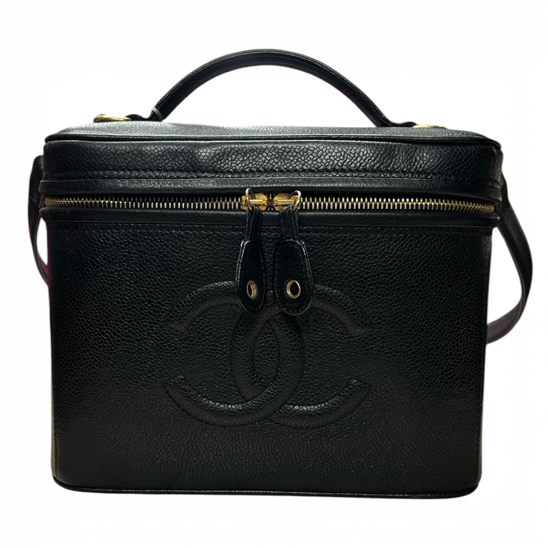 CHANEL Vanity Bag CC Logo Caviar Skin Black Gold Hardware 2WAY | Authentic Pre-Owned Luxury