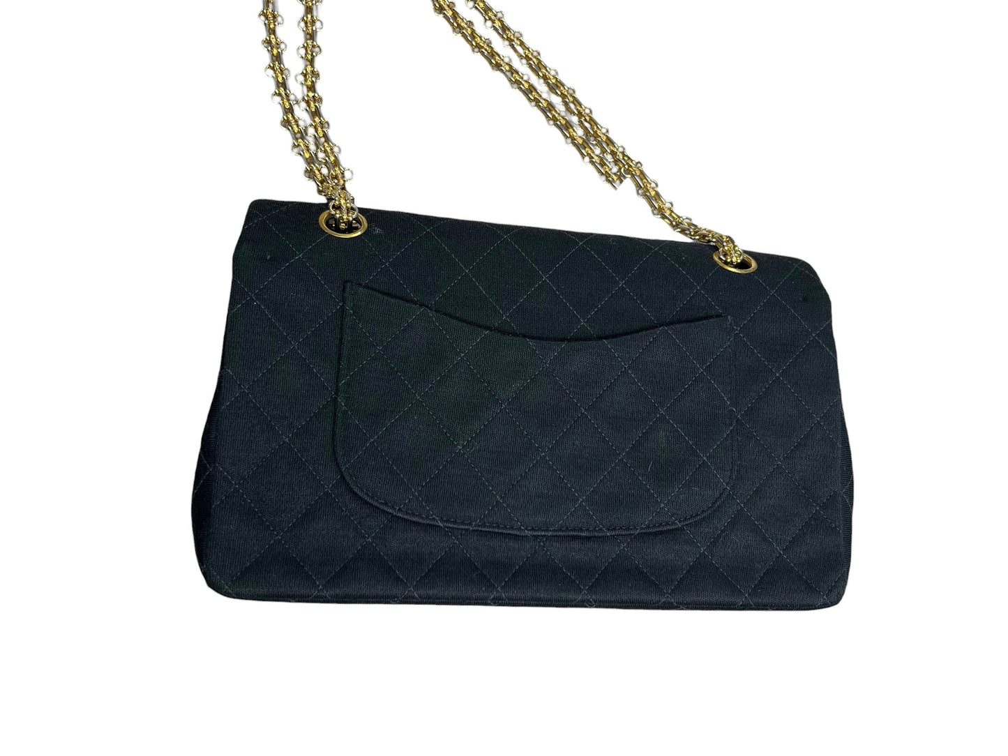 CHANEL Vintage Classic Double Flap Medium Jersey Black Gold Hardware Chain Shoulder Bag 1994-1996 | Authentic Pre-Owned Luxury