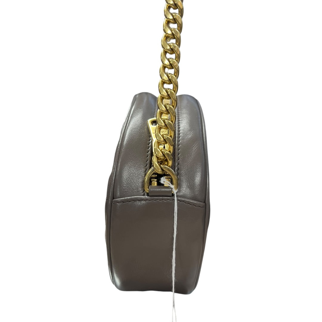 PRADA Diagram Leather Chain Shoulder Bag Gray | Authentic Pre-Owned Luxury