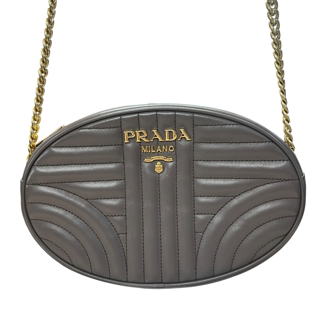PRADA Diagram Leather Chain Shoulder Bag Gray | Authentic Pre-Owned Luxury