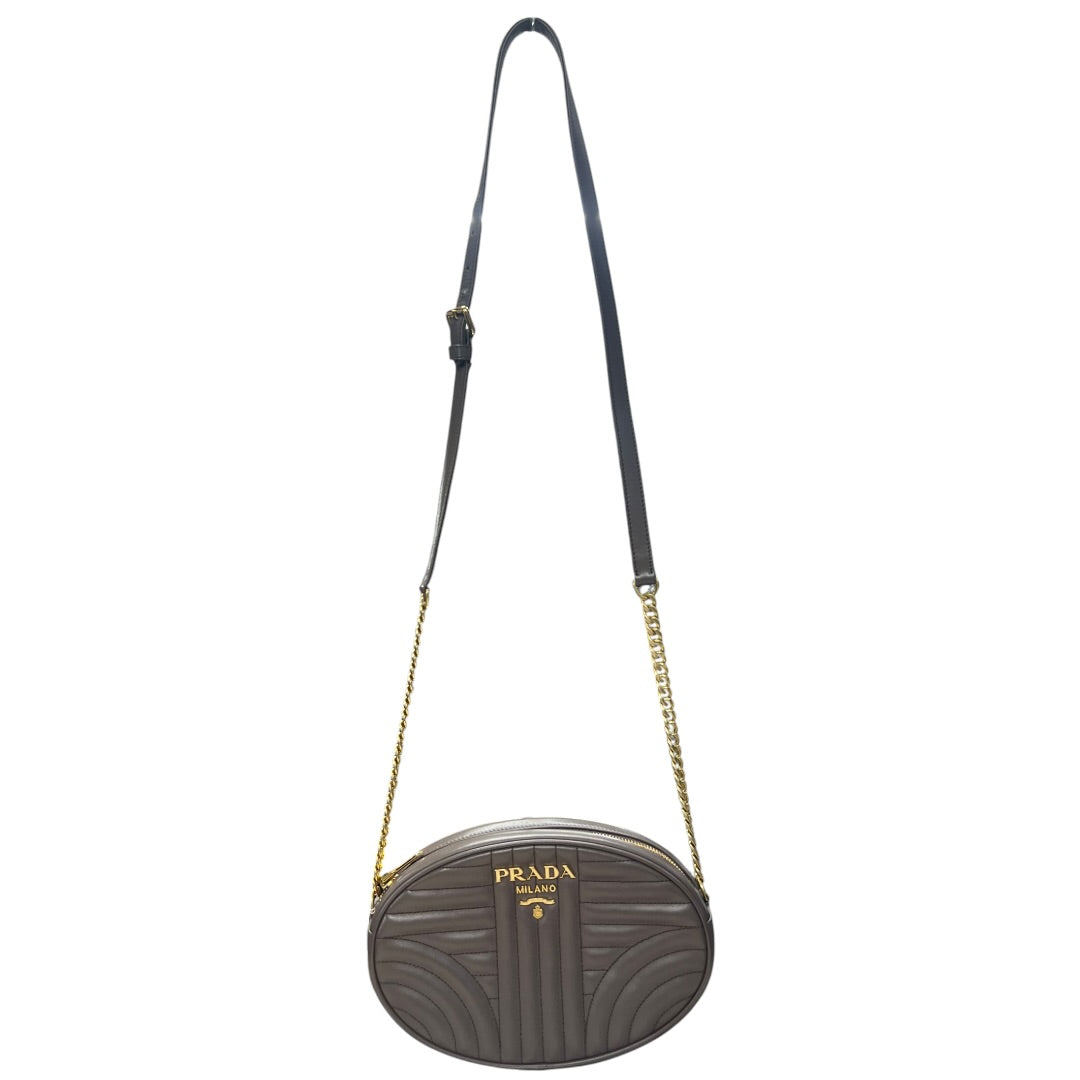 PRADA Diagram Leather Chain Shoulder Bag Gray | Authentic Pre-Owned Luxury