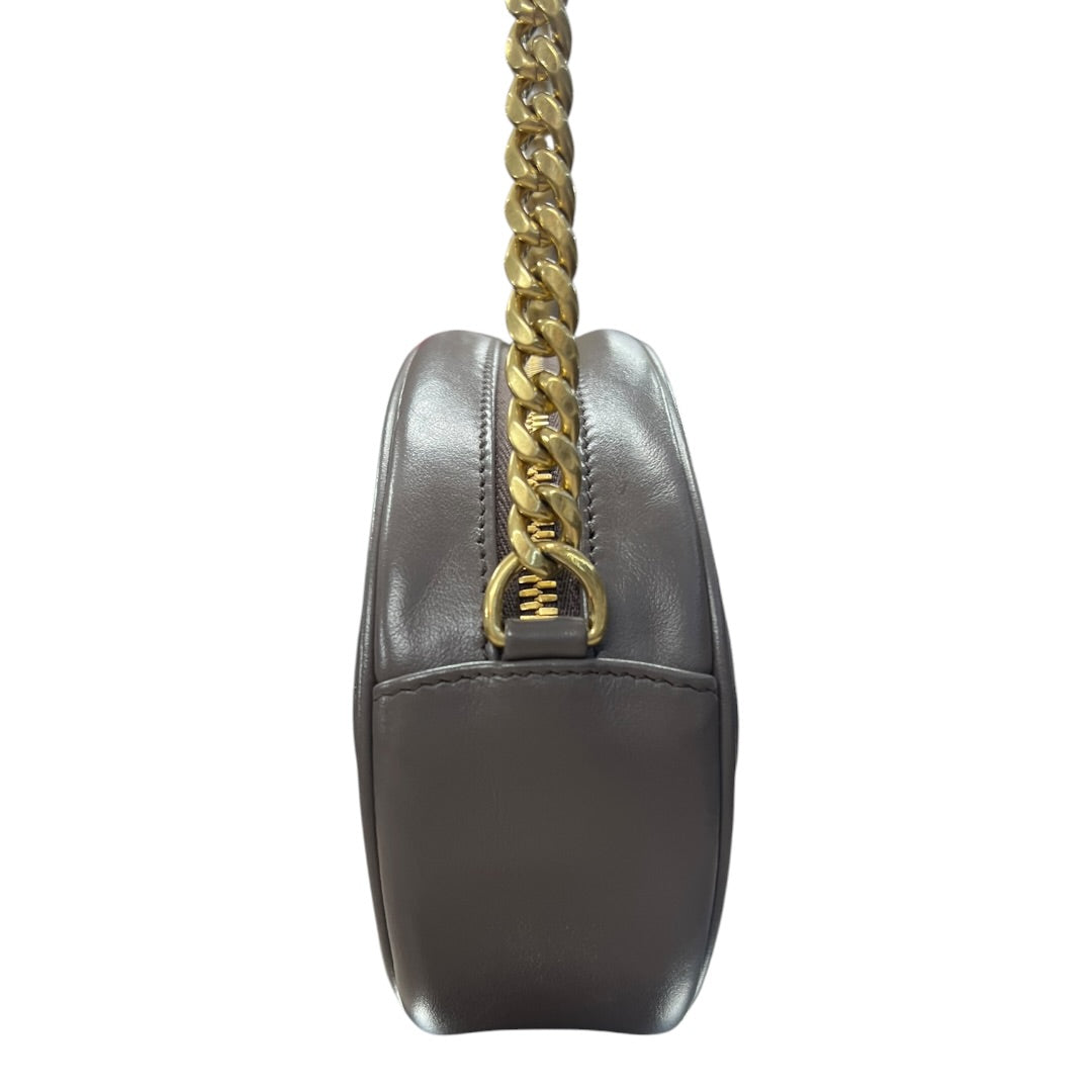 PRADA Diagram Leather Chain Shoulder Bag Gray | Authentic Pre-Owned Luxury