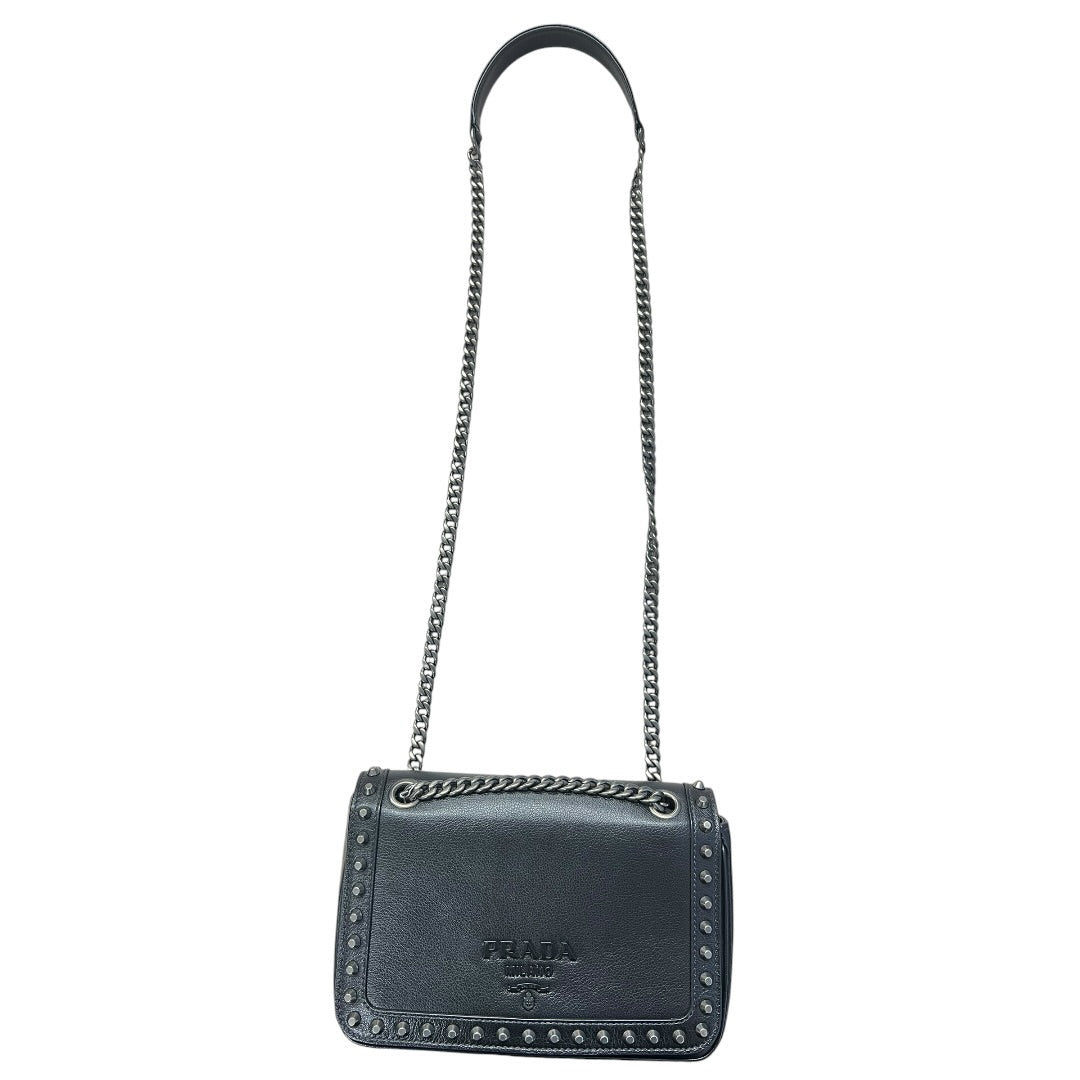 PRADA Studded Leather Flap Chain Shoulder Bag Black | Authentic Pre-Owned Luxury