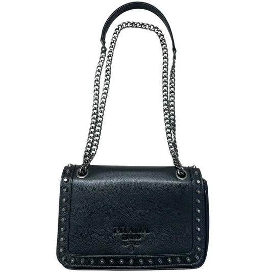 PRADA Studded Leather Flap Chain Shoulder Bag Black | Authentic Pre-Owned Luxury