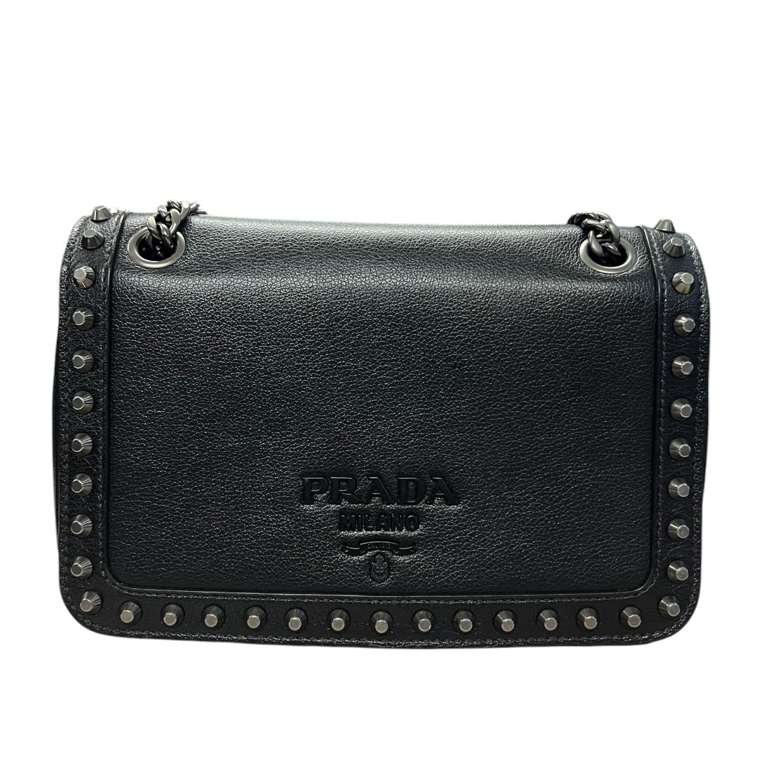 PRADA Studded Leather Flap Chain Shoulder Bag Black | Authentic Pre-Owned Luxury