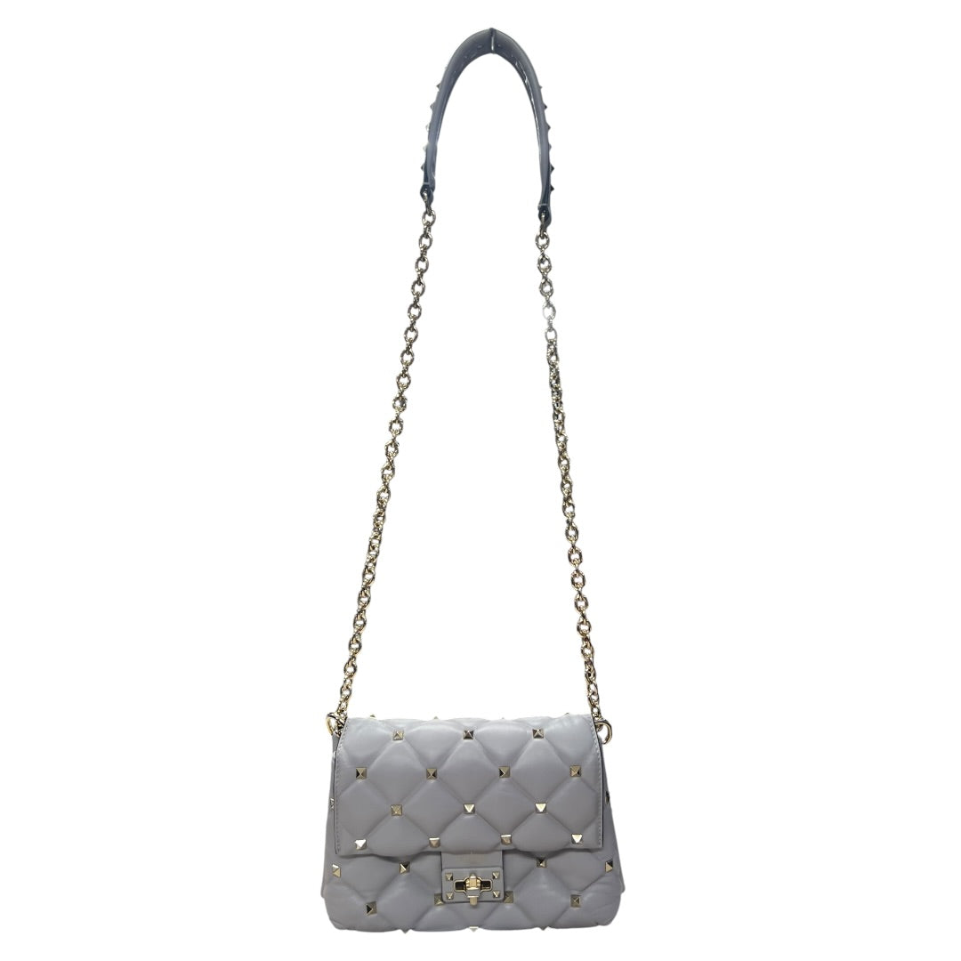 VALENTINO GARAVANI Rockstud Leather Chain Shoulder Bag Gray | Authentic Pre-Owned Luxury