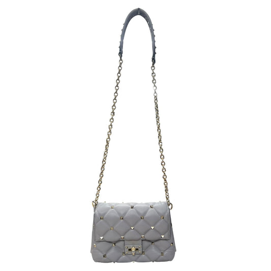 VALENTINO GARAVANI Rockstud Leather Chain Shoulder Bag Gray | Authentic Pre-Owned Luxury