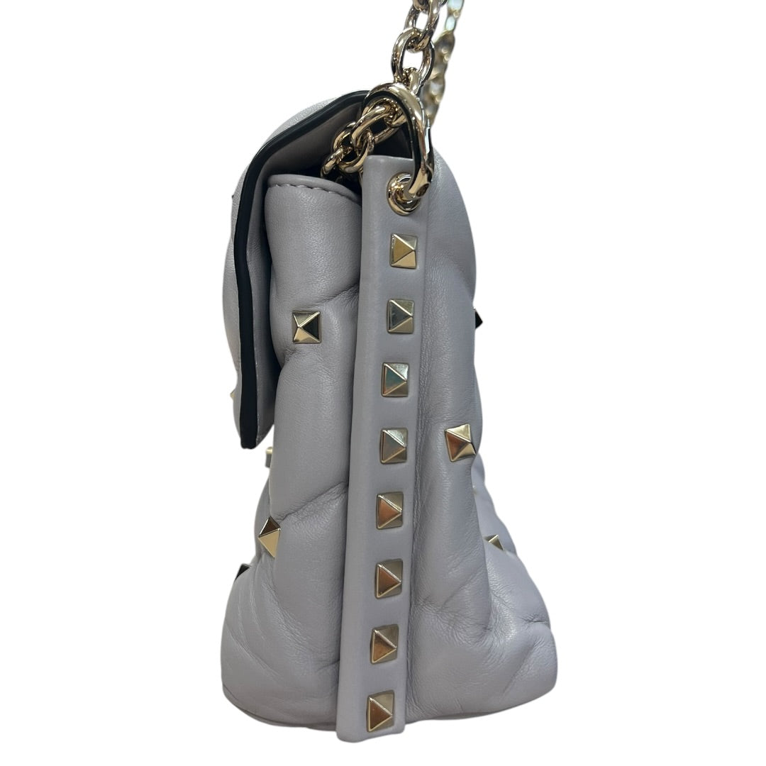 VALENTINO GARAVANI Rockstud Leather Chain Shoulder Bag Gray | Authentic Pre-Owned Luxury