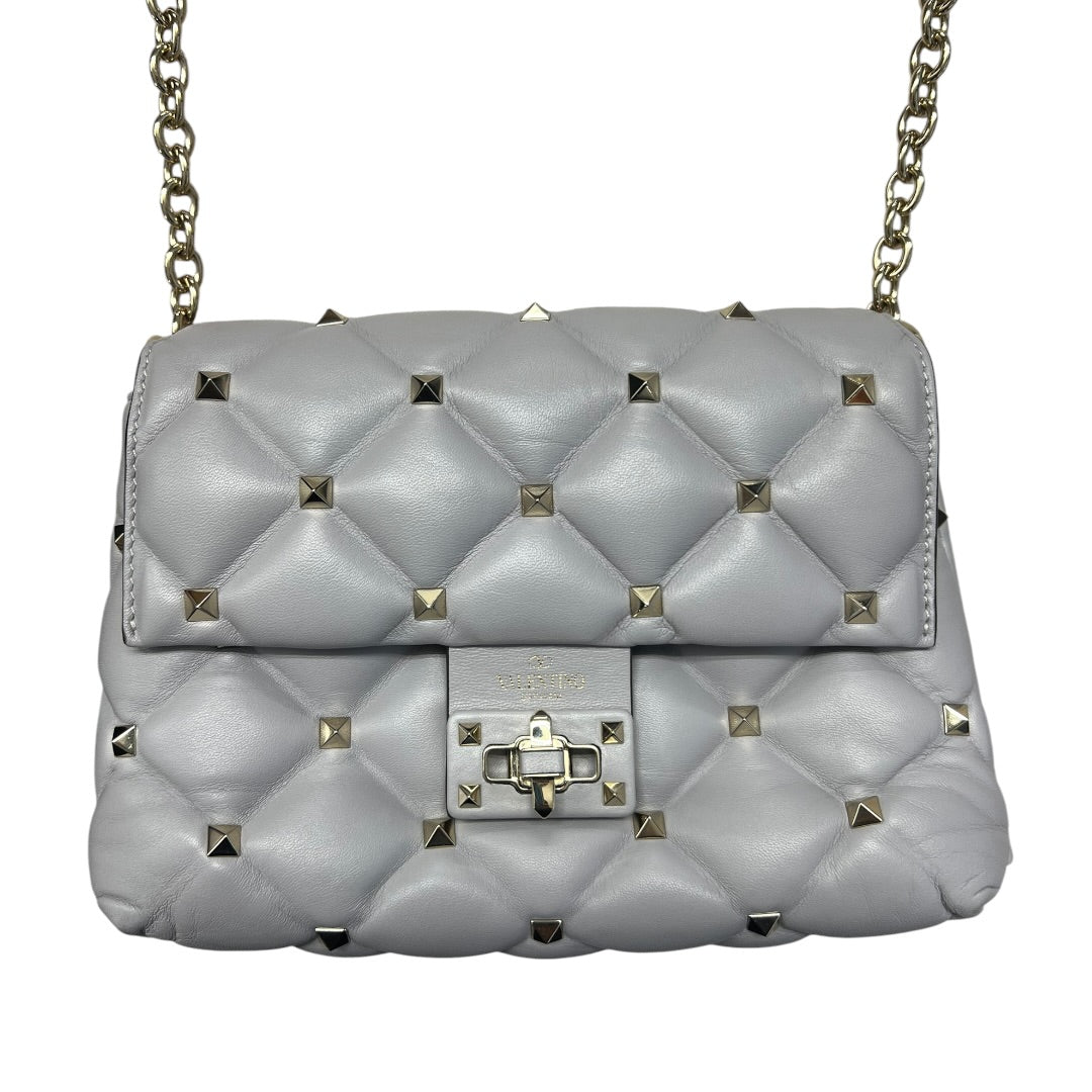 VALENTINO GARAVANI Rockstud Leather Chain Shoulder Bag Gray | Authentic Pre-Owned Luxury