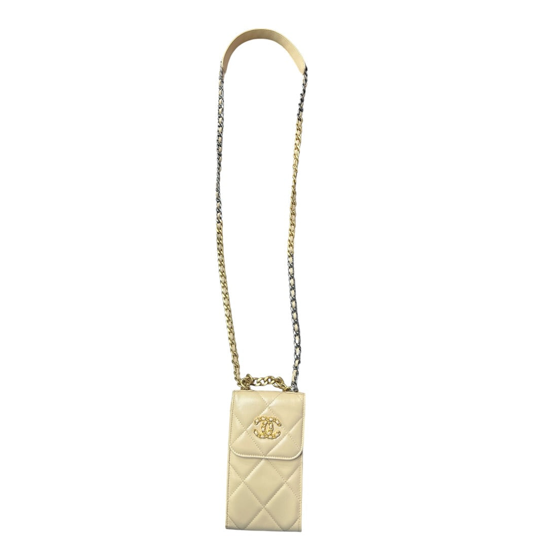 CHANEL 19 Matelasse Chain Smartphone Holder Lambskin Beige | Authentic Pre-Owned Luxury