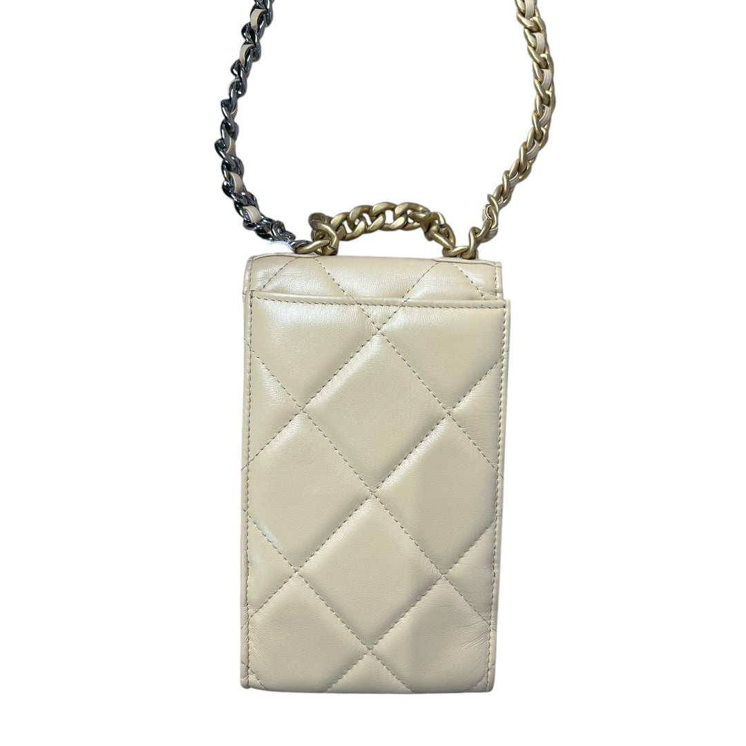 CHANEL 19 Matelasse Chain Smartphone Holder Lambskin Beige | Authentic Pre-Owned Luxury