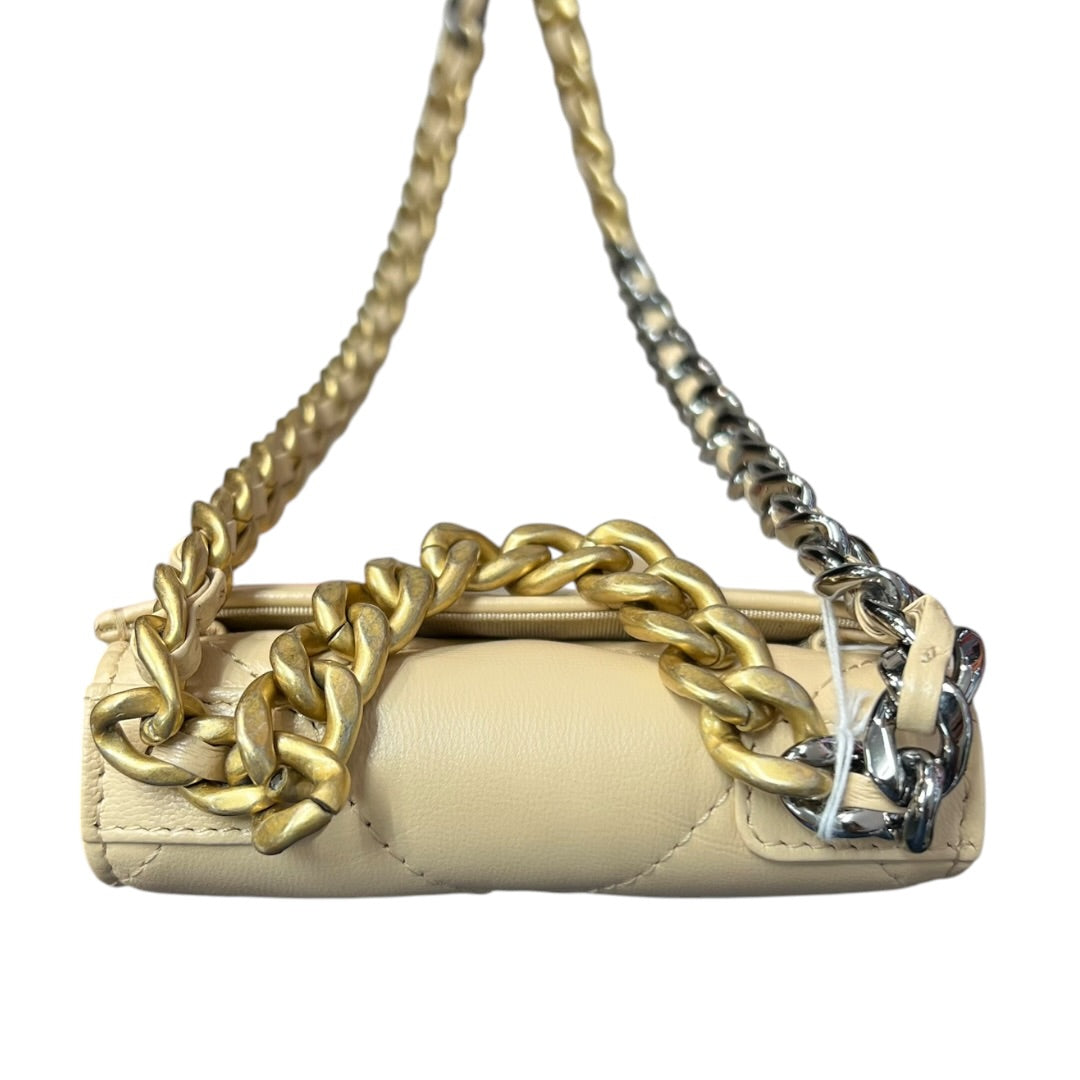 CHANEL 19 Matelasse Chain Smartphone Holder Lambskin Beige | Authentic Pre-Owned Luxury