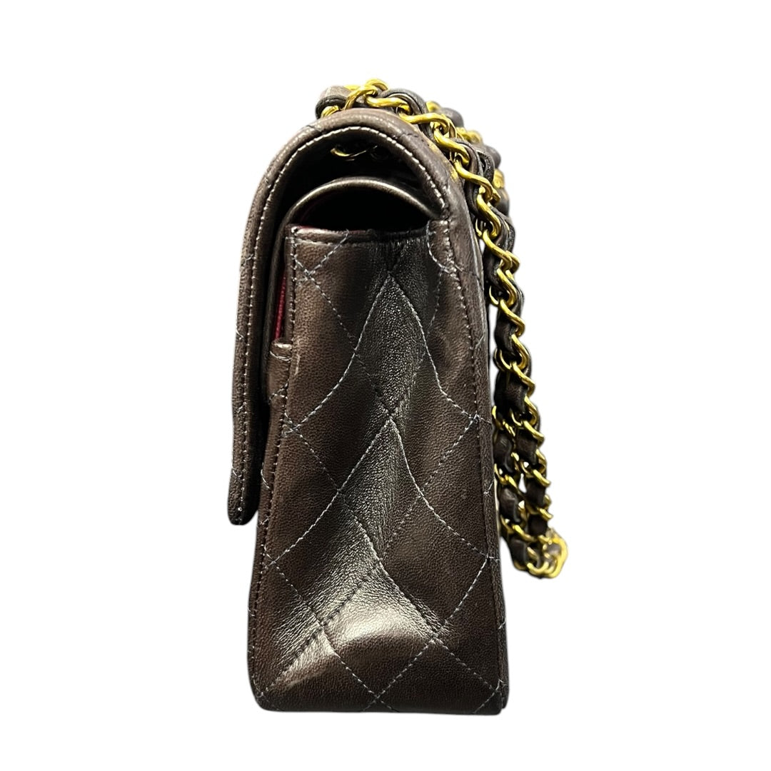 CHANEL Classic Double Flap 25 Matelasse Lambskin Brown Gold Hardware Chain Shoulder Bag | Authentic Pre-Owned Luxury