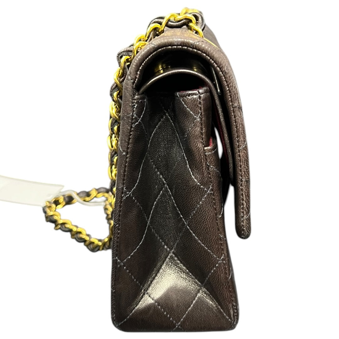 CHANEL Classic Double Flap 25 Matelasse Lambskin Brown Gold Hardware Chain Shoulder Bag | Authentic Pre-Owned Luxury