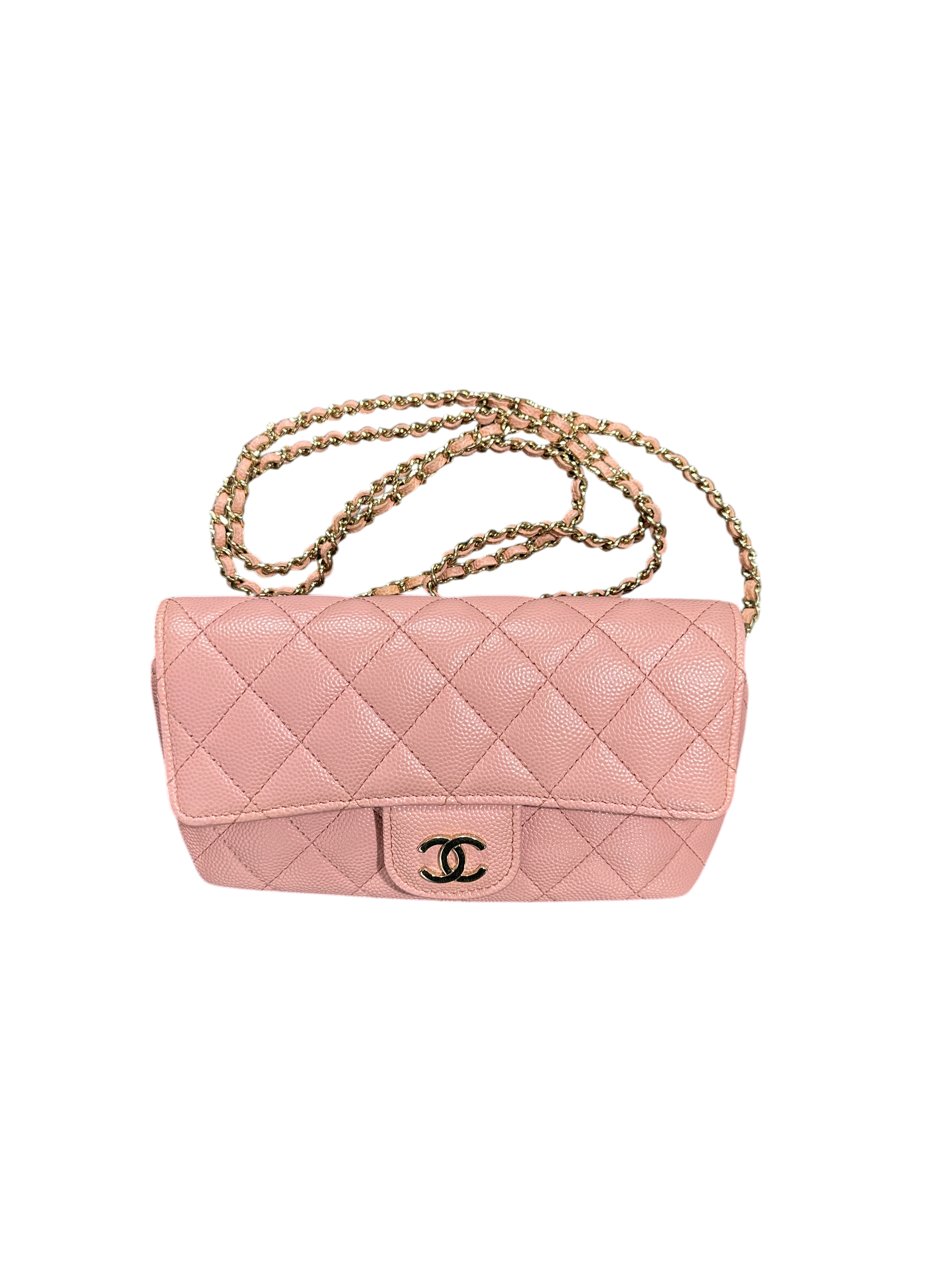 T-Family Chanel Matelassé 18 Mini Flap Bag Pink Caviar Leather Gold Hardware Series 31 - | Authentic Pre-Owned Luxury