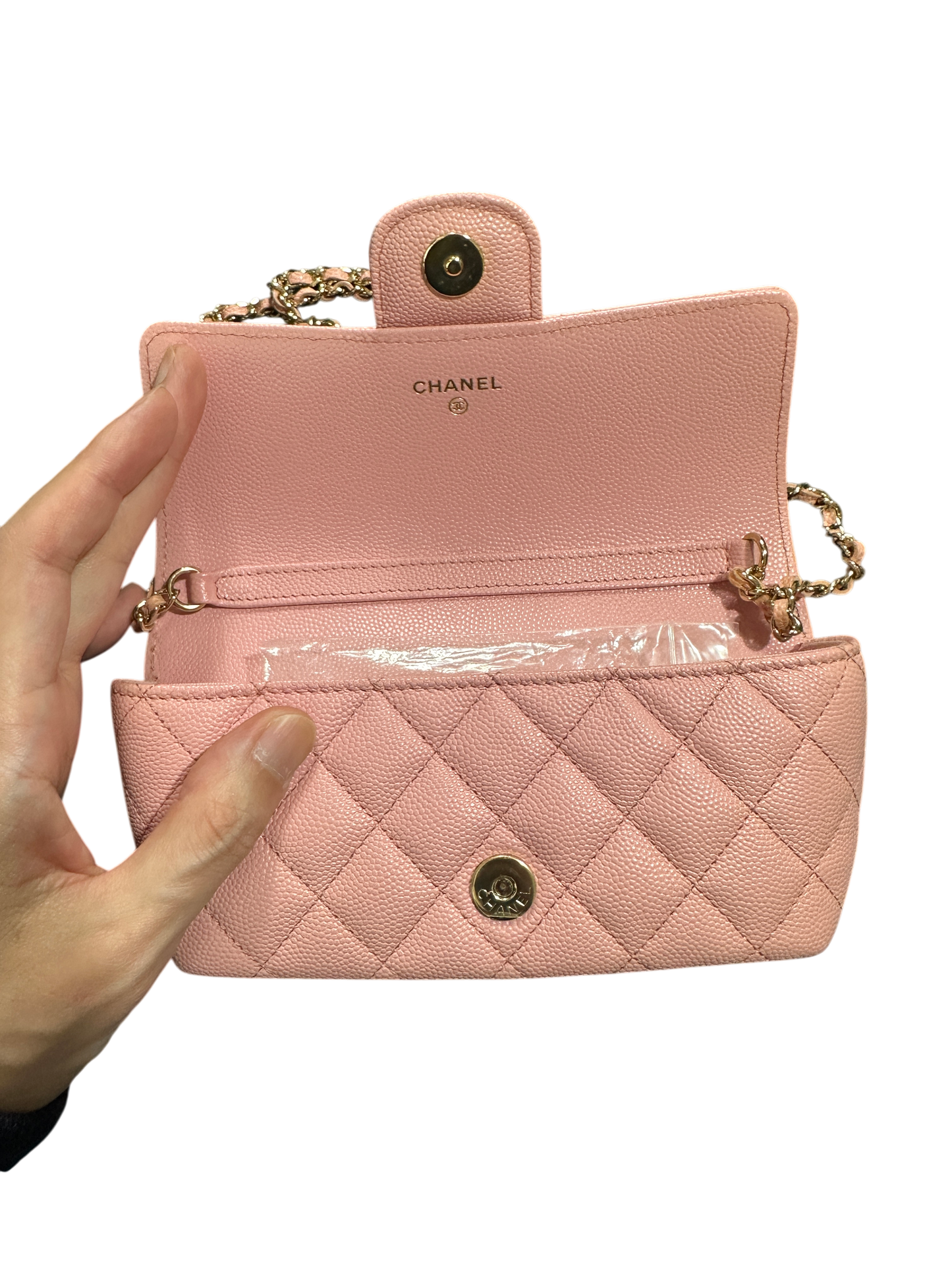 T-Family Chanel Matelassé 18 Mini Flap Bag Pink Caviar Leather Gold Hardware Series 31 - | Authentic Pre-Owned Luxury