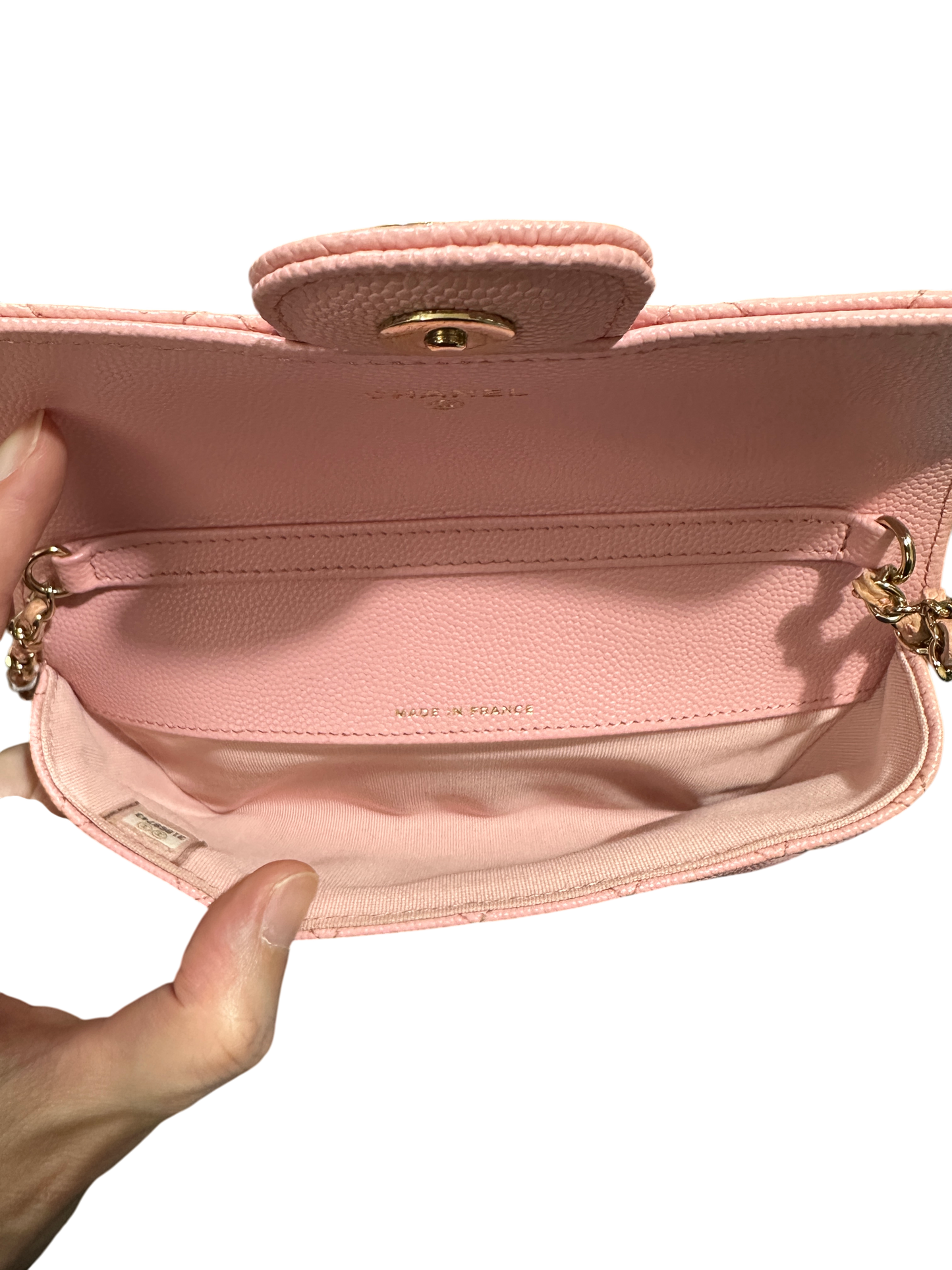 T-Family Chanel Matelassé 18 Mini Flap Bag Pink Caviar Leather Gold Hardware Series 31 - | Authentic Pre-Owned Luxury