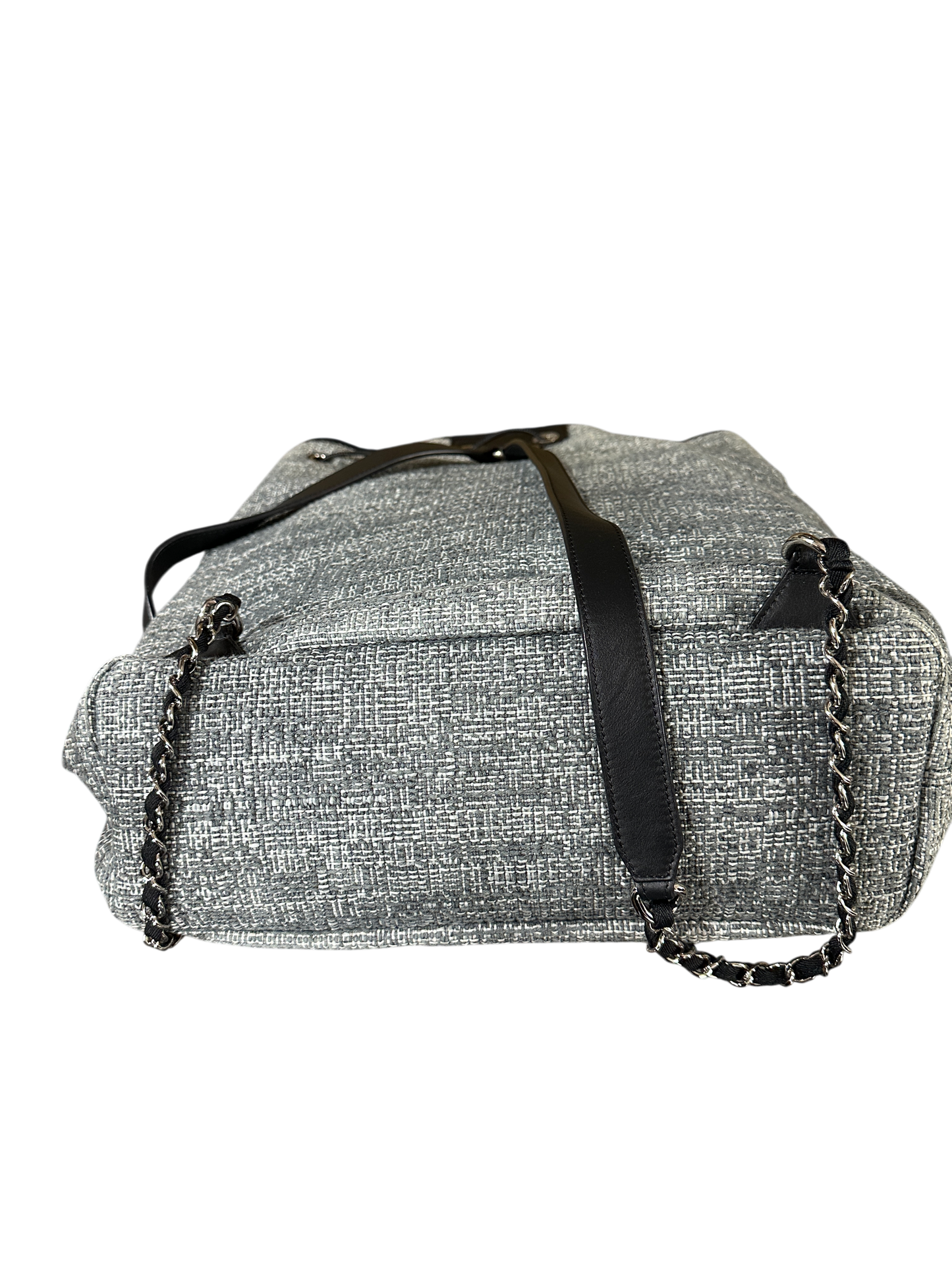 T-Family Chanel Deauville 32 Tweed Drawstring Backpack Grey Silver Hardware Series 25 - | Authentic Pre-Owned Luxury