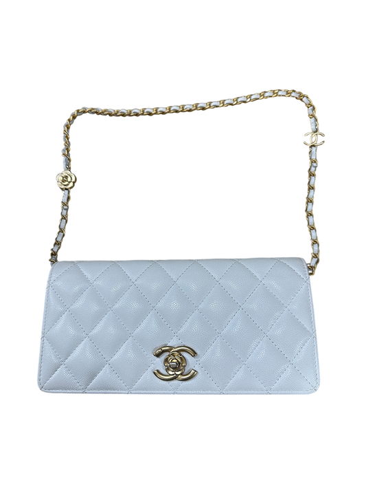 T-Family Chanel Matelasse 21 Camellia CC Wallet on Chain WOC White Caviar Leather Gold Hardware - | Authentic Pre-Owned Luxury