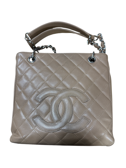 T-Family Chanel PST Petite Shopping Tote Beige Caviar Leather Silver Hardware Series 11 - | Authentic Pre-Owned Luxury