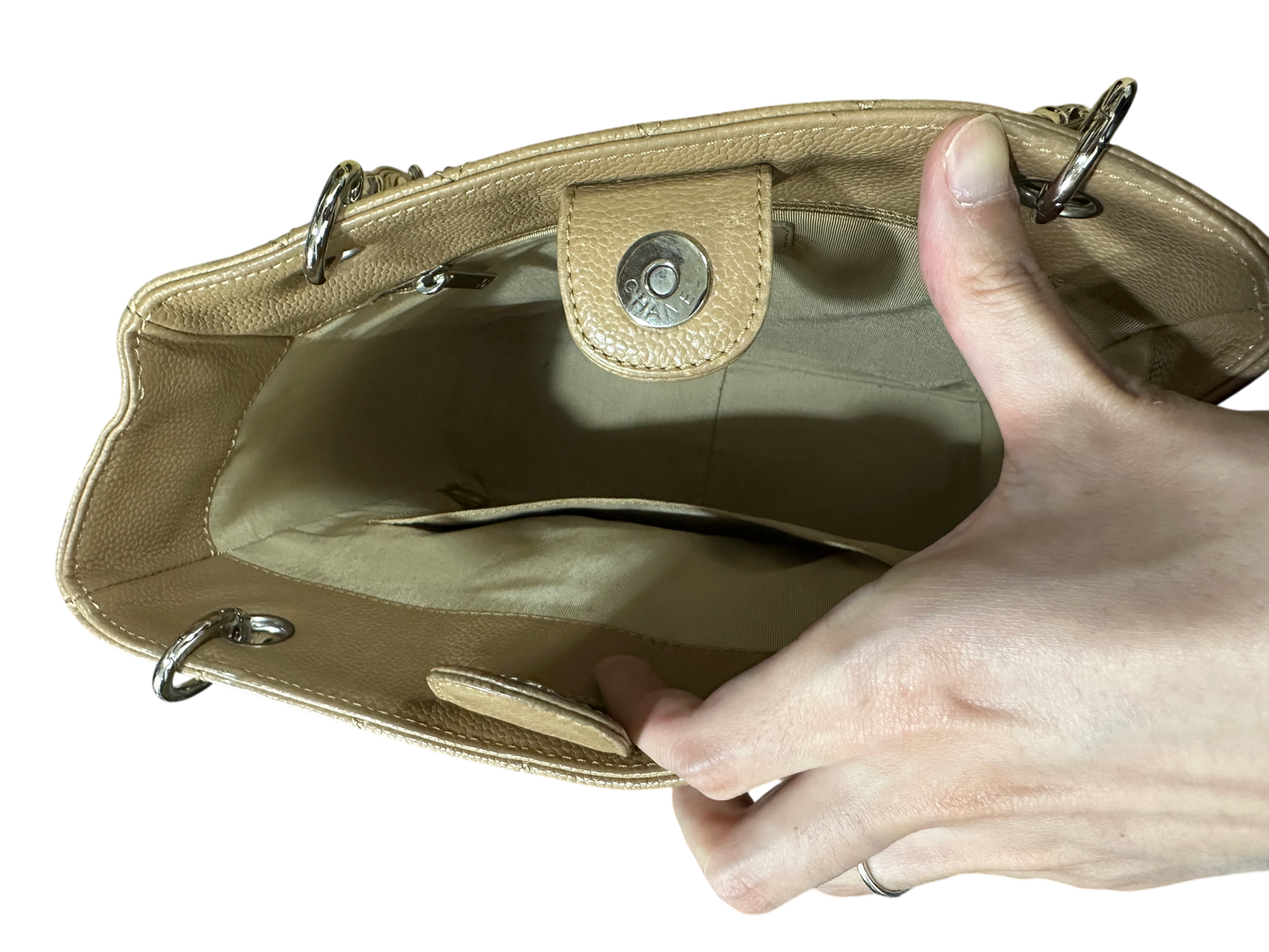 T-Family Chanel PST Petite Shopping Tote Beige Caviar Leather Silver Hardware Series 11 - | Authentic Pre-Owned Luxury