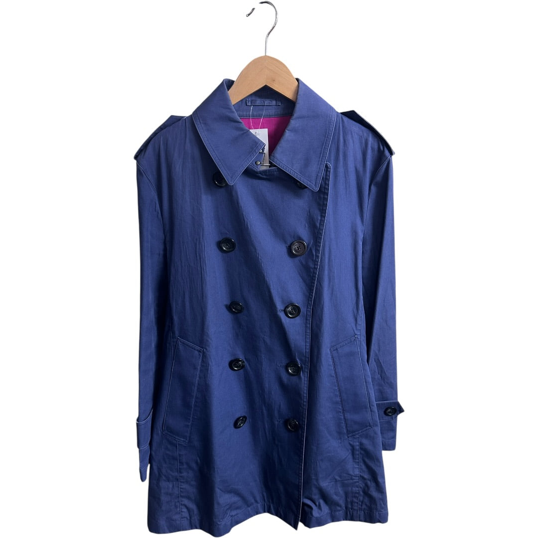 Burberry Authentic Burberry Black Label Blue Trench Coat with Pink Lining | Authentic Pre-Owned Luxury
