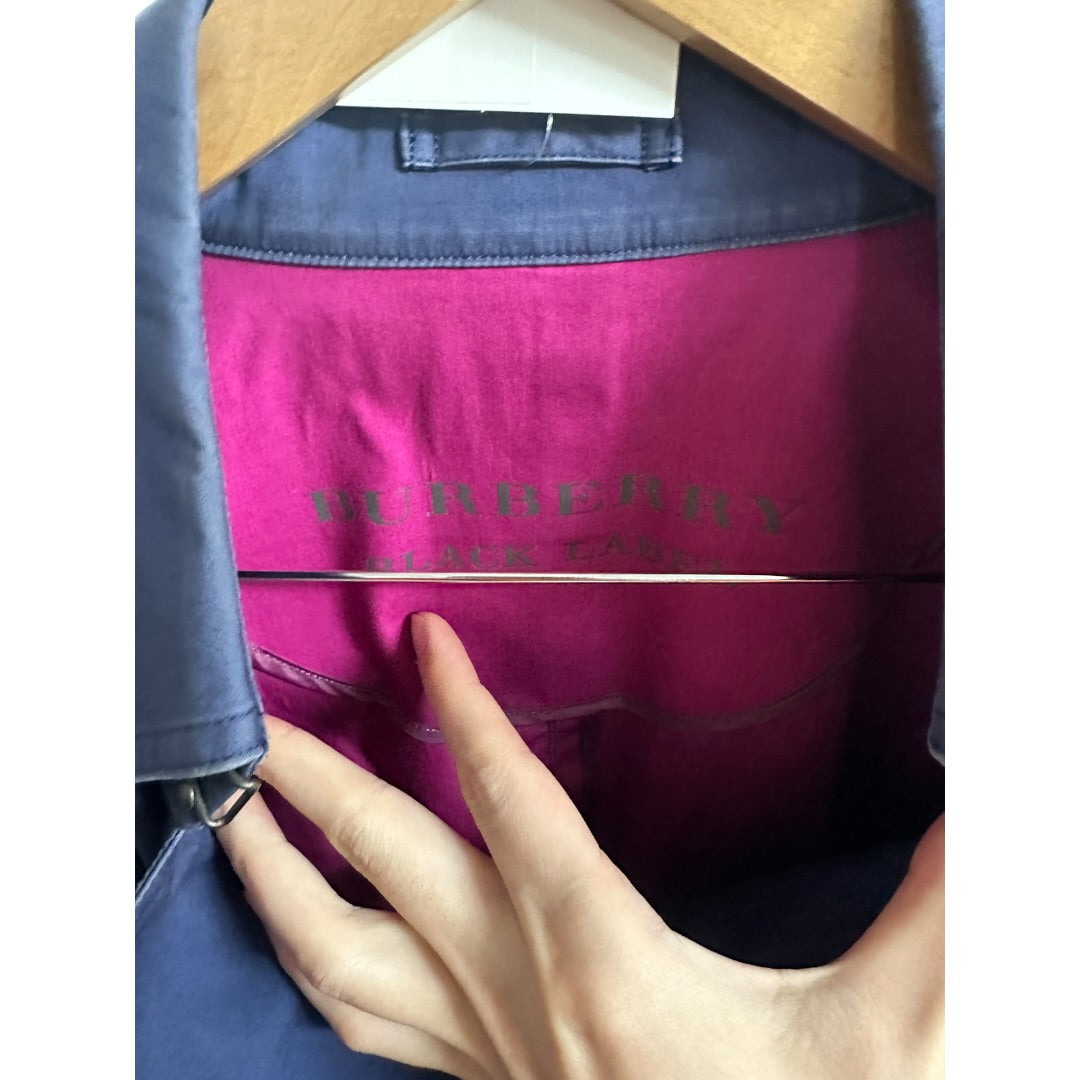 Burberry Authentic Burberry Black Label Blue Trench Coat with Pink Lining | Authentic Pre-Owned Luxury