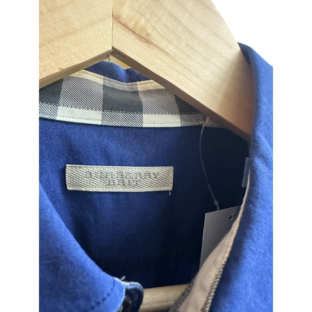 Burberry Authentic Burberry Brit Long Sleeve Shirt Blue with Check Trim | Authentic Pre-Owned Luxury