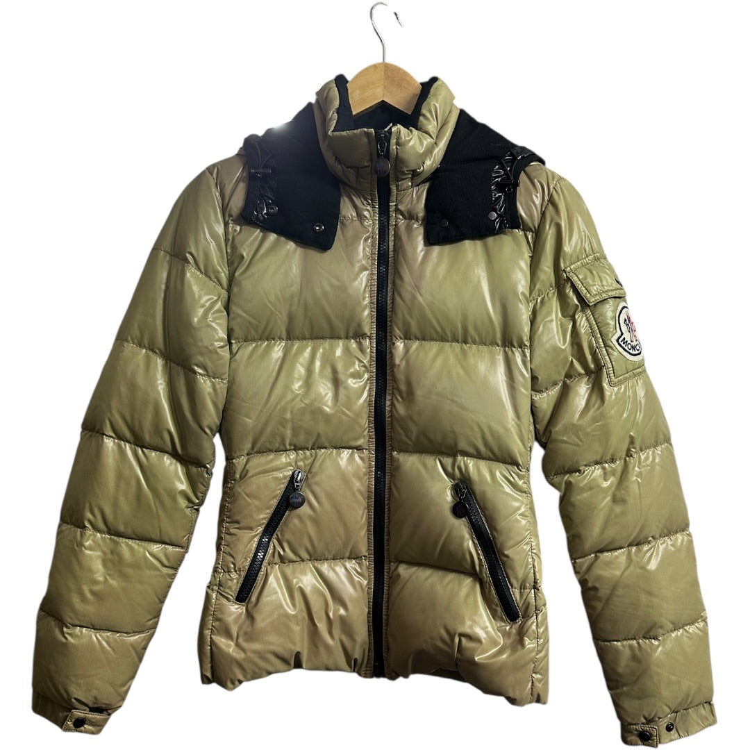 MONCLER Authentic Moncler Shiny Khaki Green Hooded Down Jacket | Authentic Pre-Owned Luxury