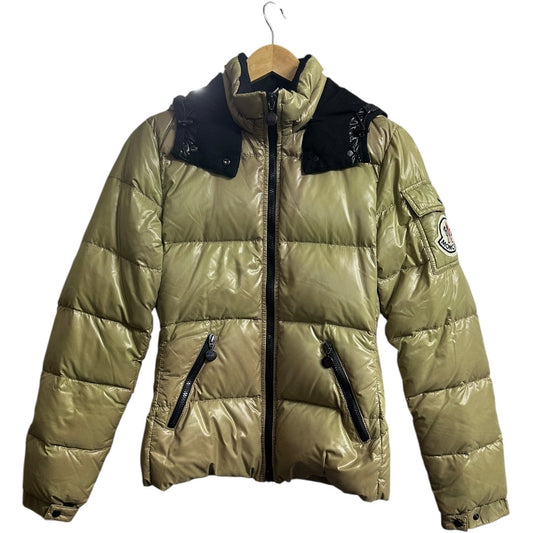 MONCLER Authentic Moncler Shiny Khaki Green Hooded Down Jacket | Authentic Pre-Owned Luxury