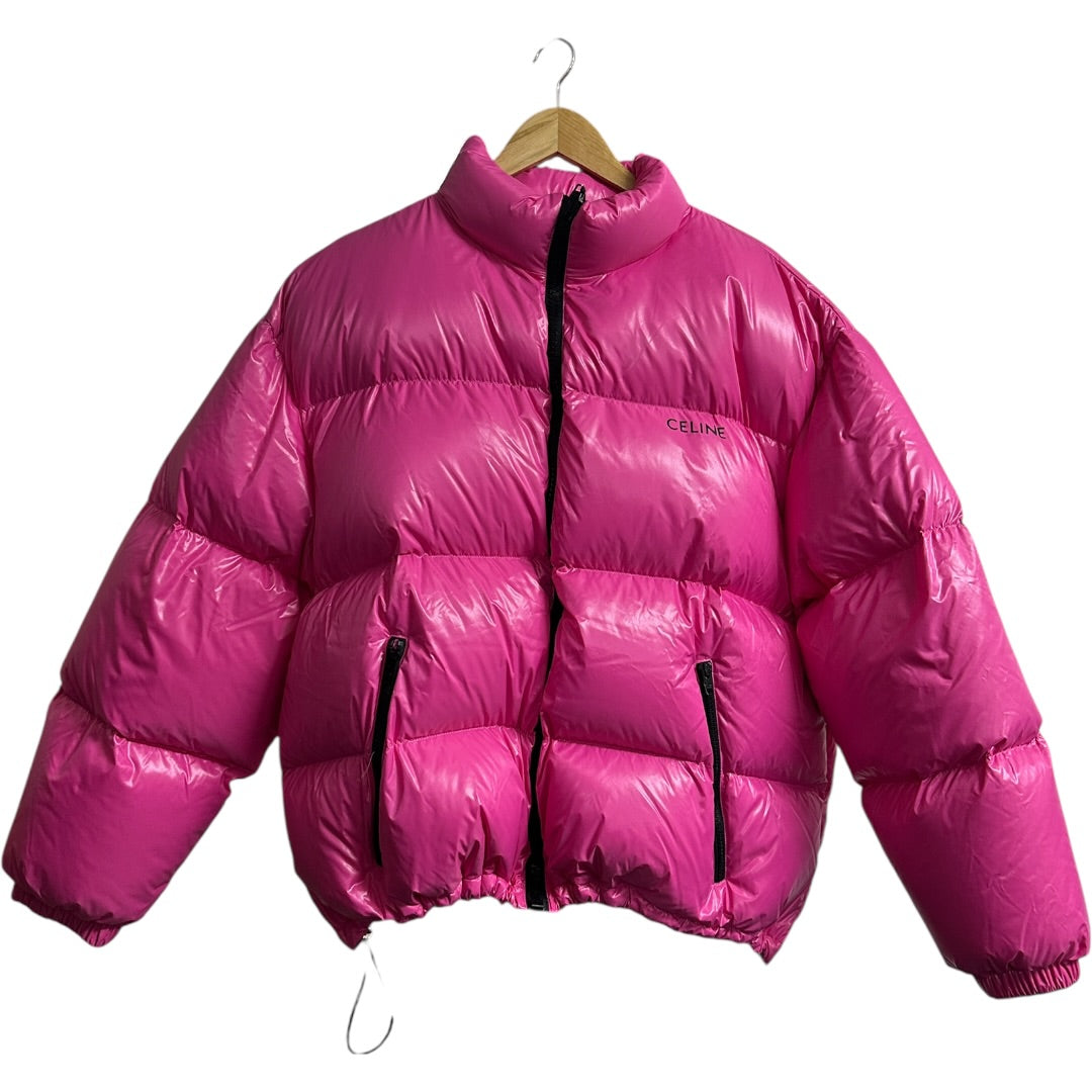 CELINI Authentic Celine Logo Puffer Jacket Pink Shiny Nylon | Authentic Pre-Owned Luxury