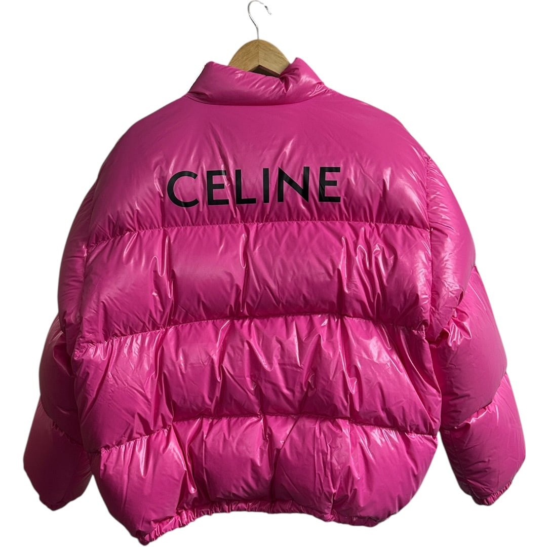 CELINI Authentic Celine Logo Puffer Jacket Pink Shiny Nylon | Authentic Pre-Owned Luxury