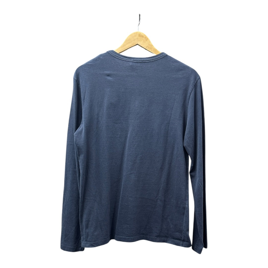 MONCLER Authentic Moncler Navy Blue Long Sleeve T-Shirt with Large Red Logo | Authentic Pre-Owned Luxury