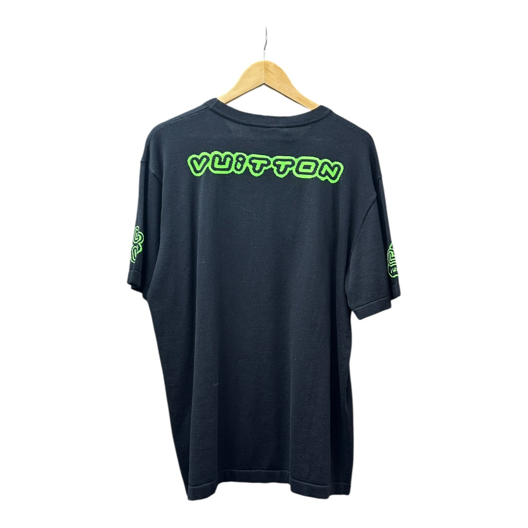 T-Family Authentic Louis Vuitton Black & Neon Green 1854 Logo Knit Top | Authentic Pre-Owned Luxury