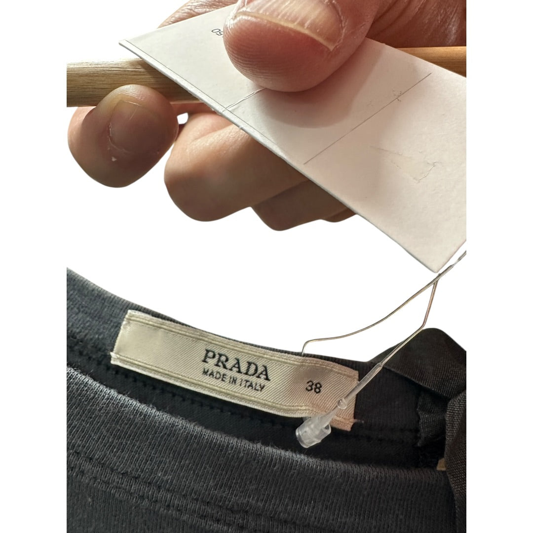PRADA Authentic PRADA Gray Lace-Up Back Cotton Short-Sleeve Dress | Authentic Pre-Owned Luxury