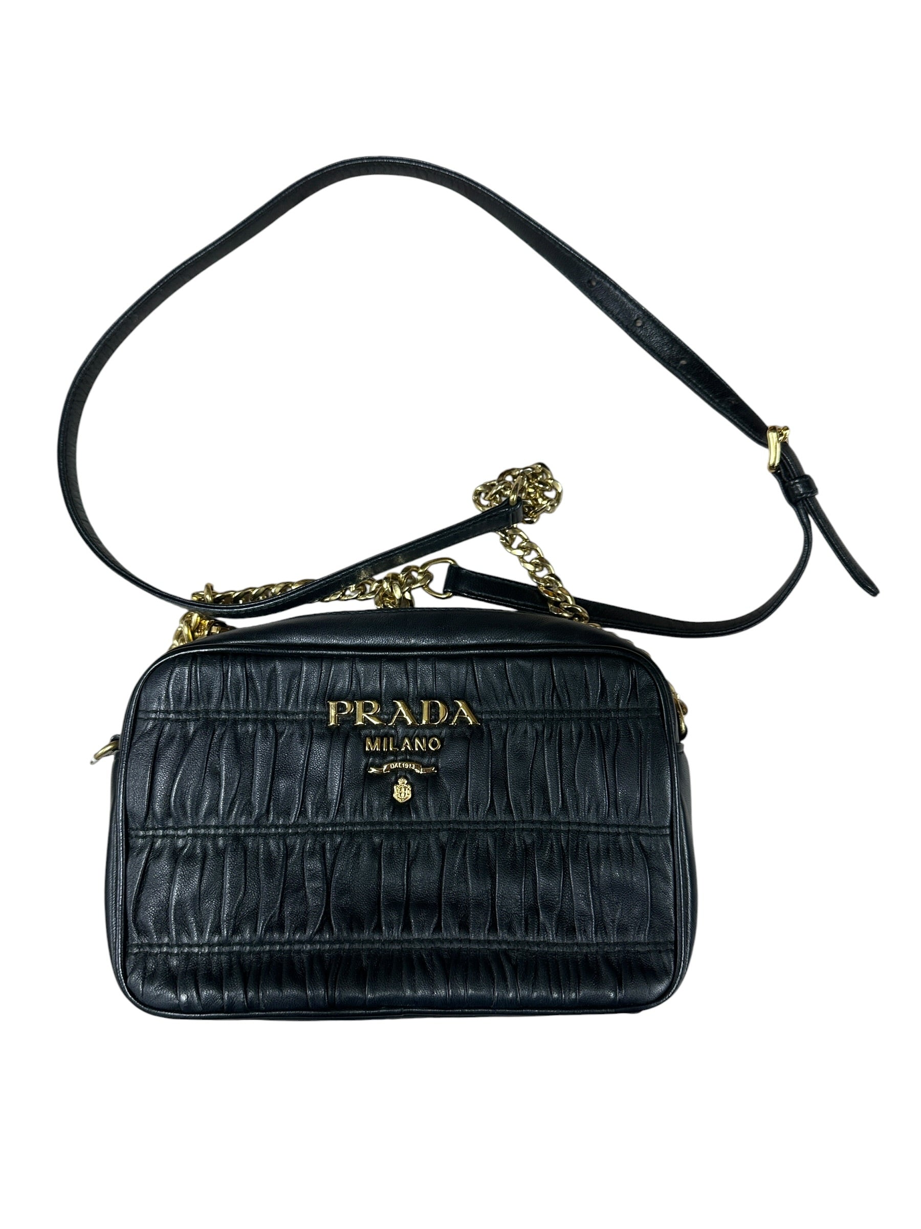 PRADA Gaufre Nappa Leather Camera Crossbody Bag Black Gold Hardware | Authentic Pre-Owned Luxury
