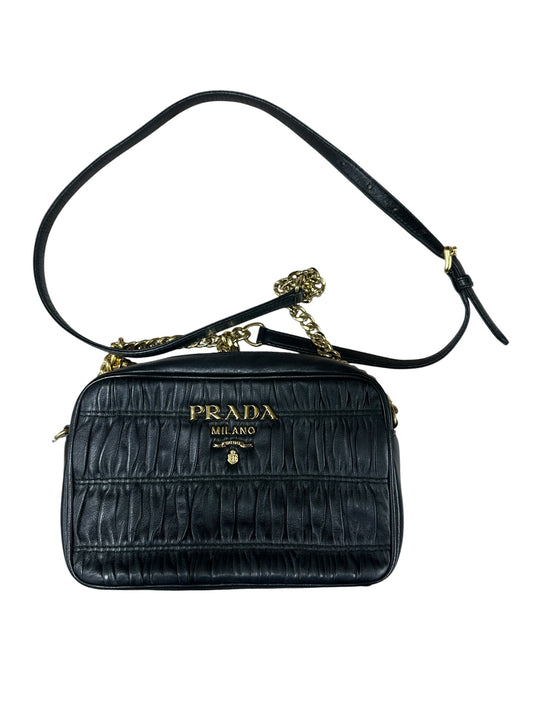 PRADA Gaufre Nappa Leather Camera Crossbody Bag Black Gold Hardware | Authentic Pre-Owned Luxury
