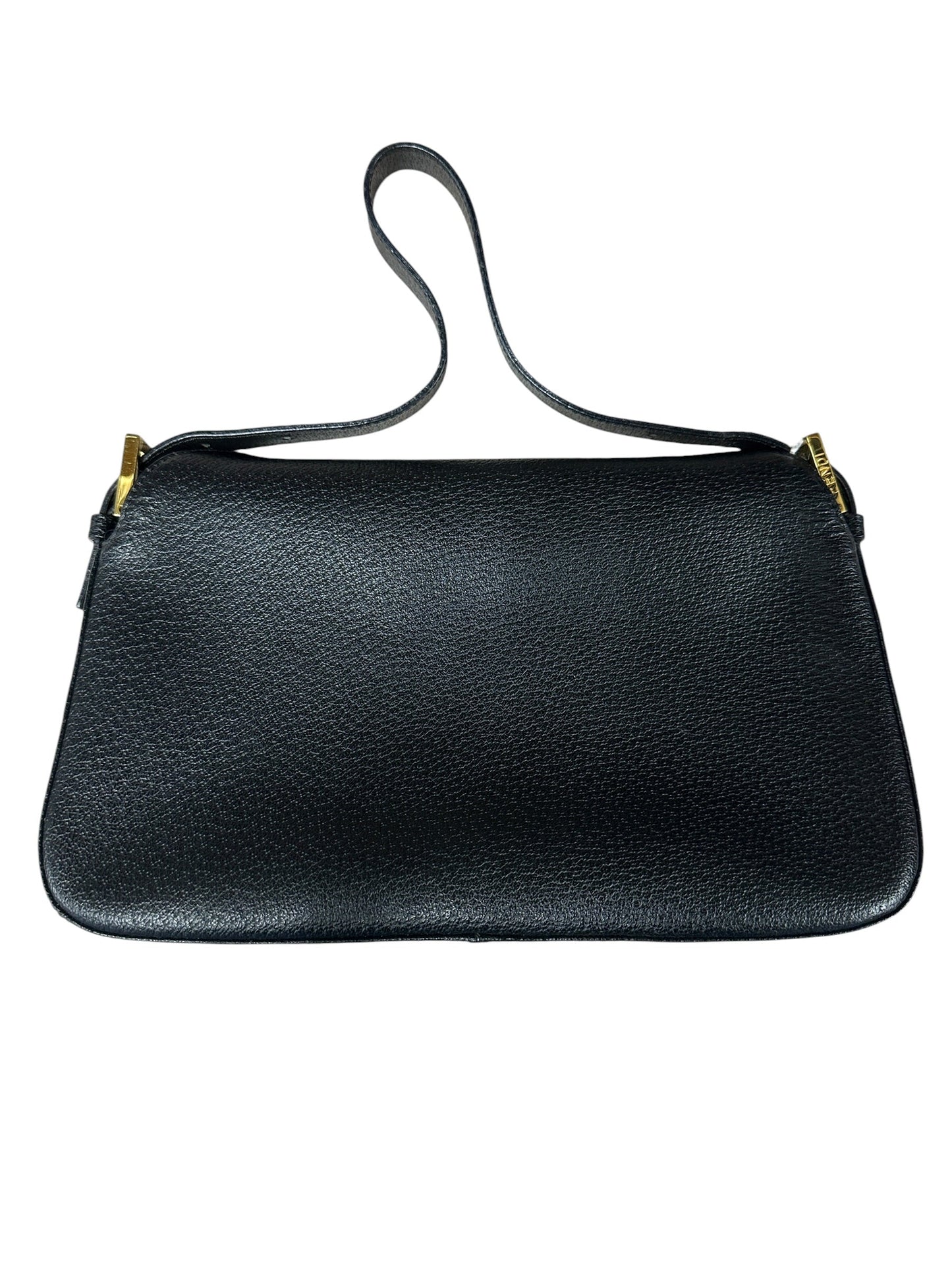 FENDI Mama Forever Grain Leather Shoulder Bag with Stone FF Buckle Black Gold Hardware | Authentic Pre-Owned Luxury