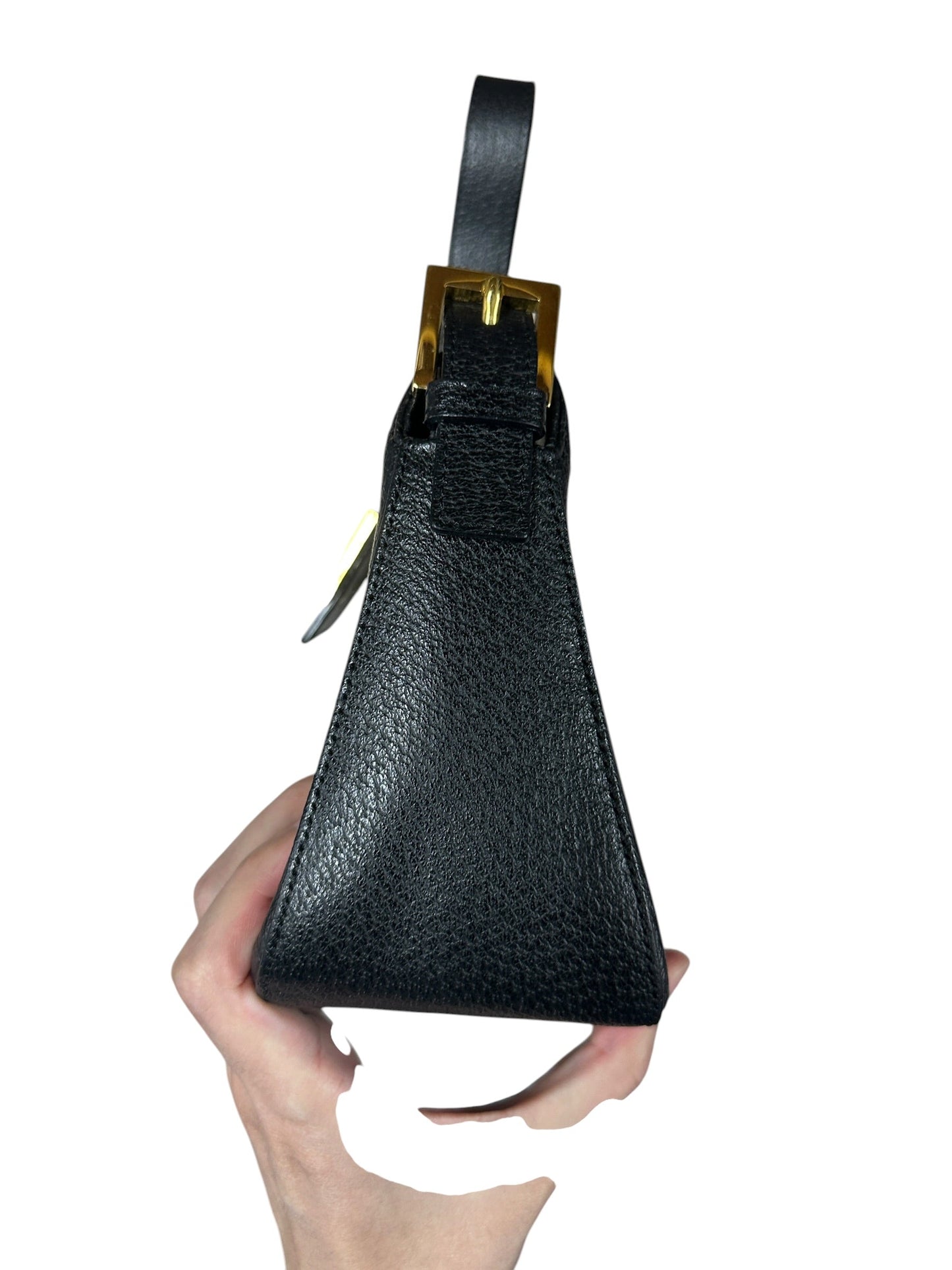 FENDI Mama Forever Grain Leather Shoulder Bag with Stone FF Buckle Black Gold Hardware | Authentic Pre-Owned Luxury