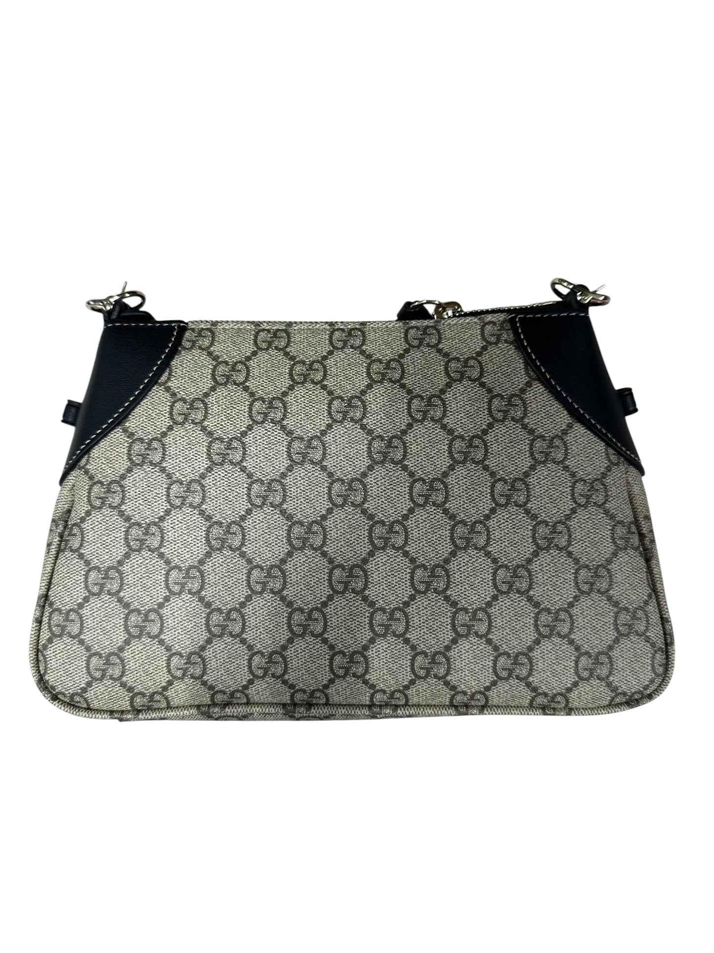 GUCCI GG Supreme Canvas Leather Trim Shoulder Bag Beige Black Silver Hardware | Authentic Pre-Owned Luxury