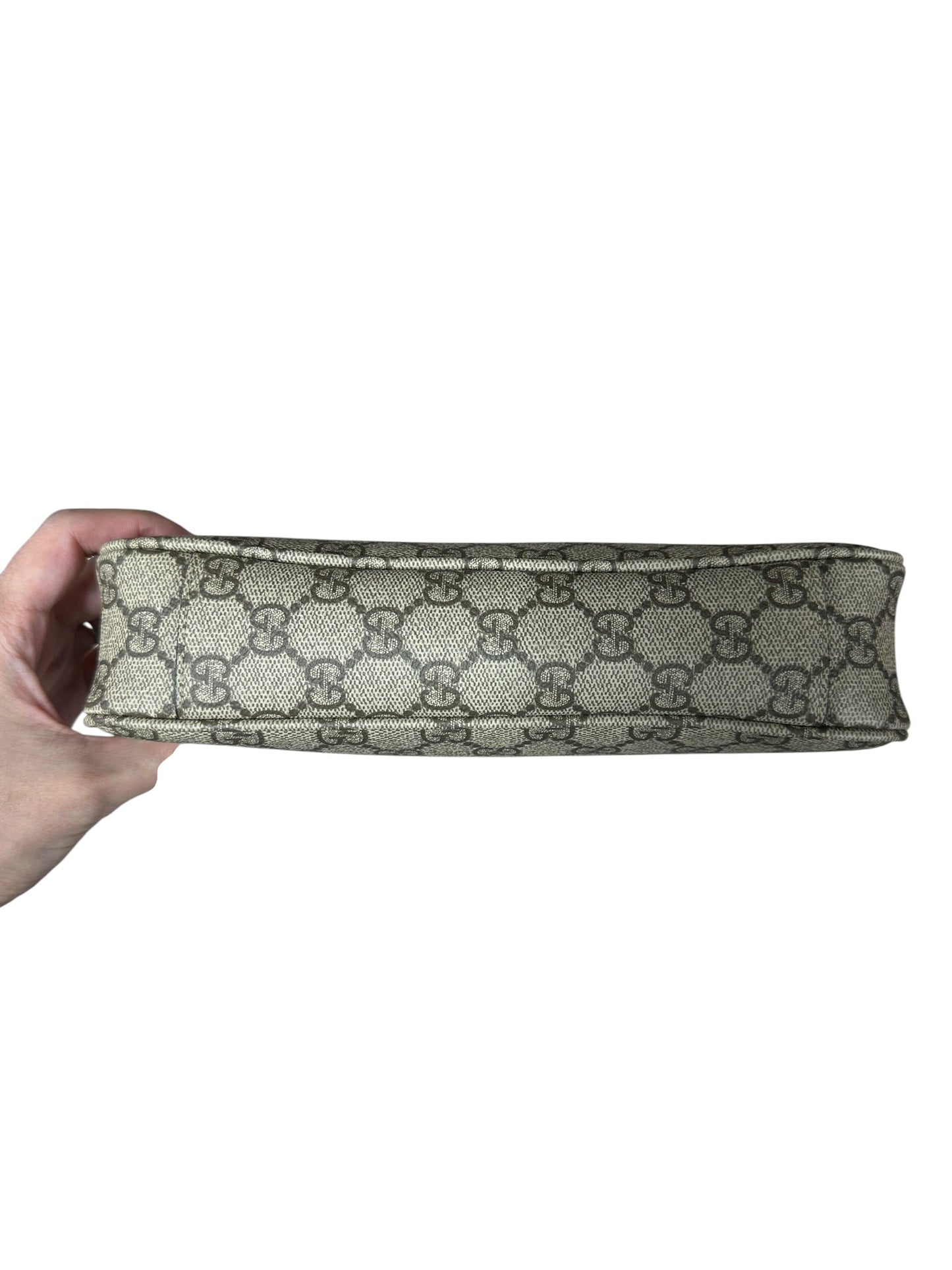 GUCCI GG Supreme Canvas Leather Trim Shoulder Bag Beige Black Silver Hardware | Authentic Pre-Owned Luxury