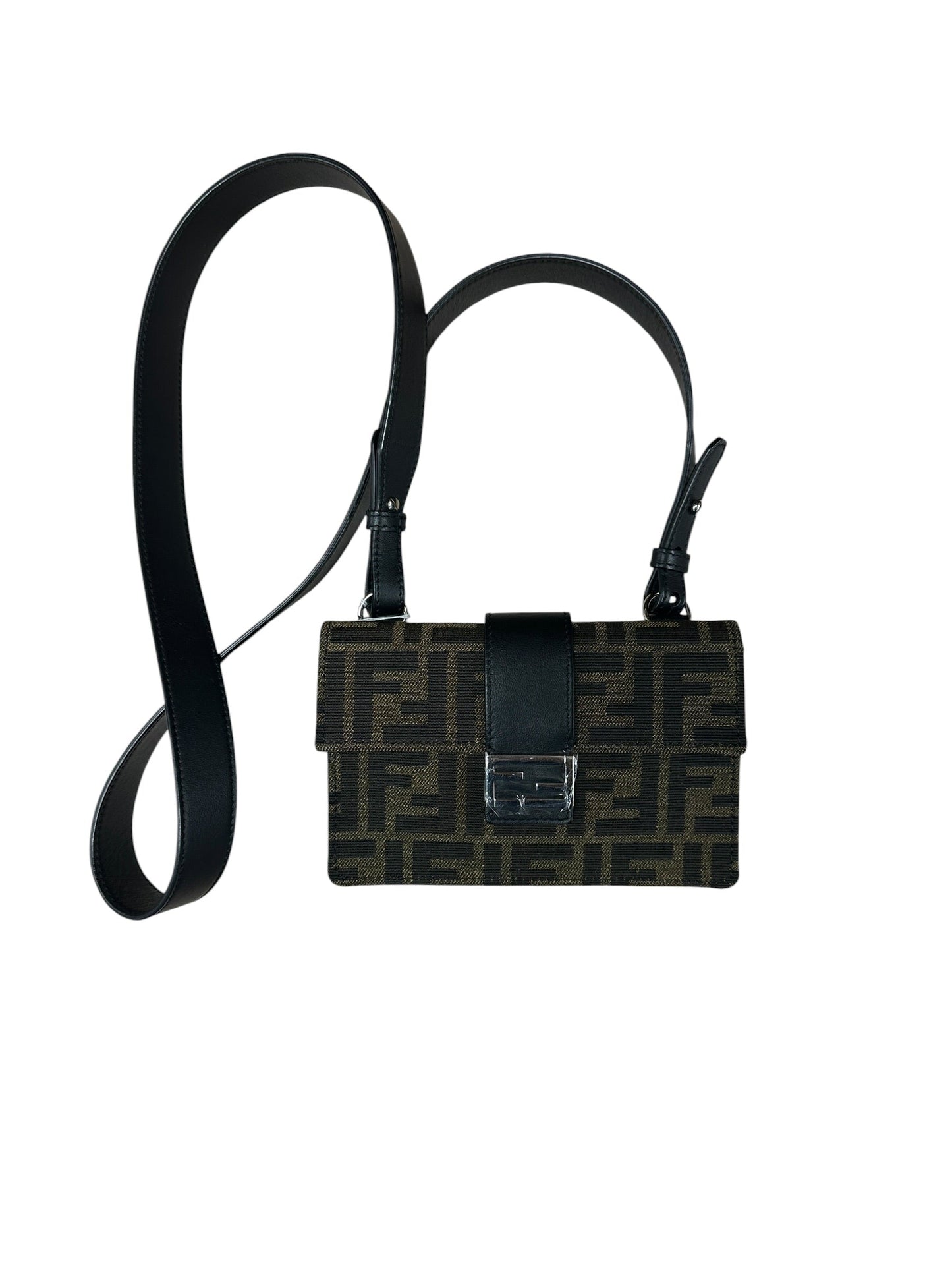 FENDI Zucca Canvas Calfskin Leather Flap Crossbody Shoulder Bag Brown Black Silver Hardware | Authentic Pre-Owned Luxury