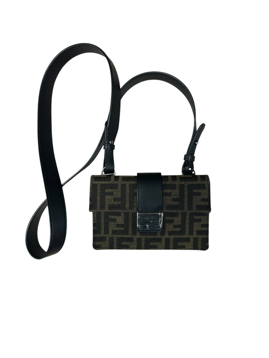 FENDI Zucca Canvas Calfskin Leather Flap Crossbody Shoulder Bag Brown Black Silver Hardware | Authentic Pre-Owned Luxury